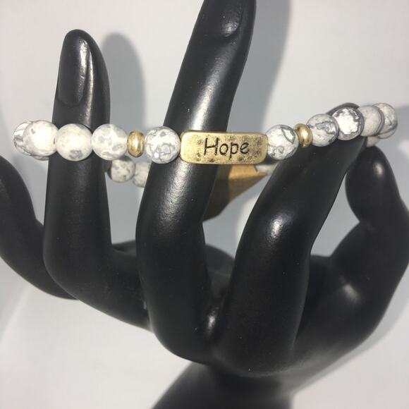 Etched "Hope" Inspirational Beaded Bracelet Stretch - Jet - Picture 2 of 8